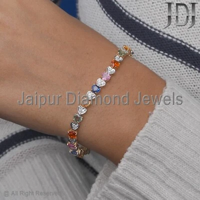 Natural Diamond Bracelet Solid 14k Yellow Gold Multi Sapphire Gemstone Bracelet - Image 1 of 4