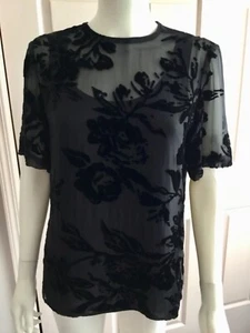 Dana Buchman Black Silk Blend Blouse Top Velvet Flowers & Tank Sz 6 - Picture 1 of 11