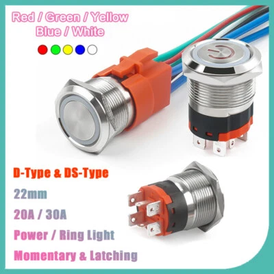 22mm Metal Pushbutton Switch Momentary Latching 20A/30A High Power Waterproof - Image 1 of 4