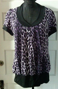 JULIA Junior's Purple Animal Print Pocket Blouse Shirt Top Pullover 1X - Picture 1 of 3