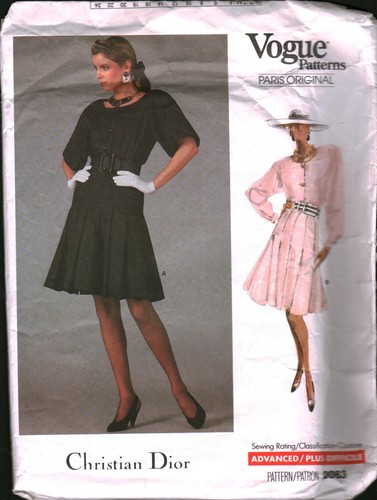 2063 Vintage Vogue Modello Cucito Misses Abito Anni 80 Corpetto Sciolto NON TAGLIATO Dior 10