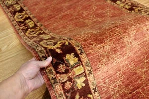_HAND-MADE_HALL_RUNNER_RUG_9 Ft. Long HAND-KNOTTED Natural Dyes Salmon Color - Picture 1 of 9