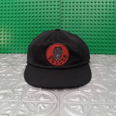 Volcom Stone Wool Rope Mesh Trucker Hat Cap Black SnapBack Vintage Volture Patch - Image 1 of 4