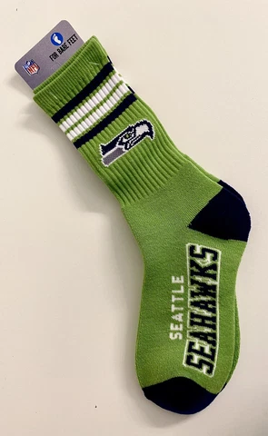 Seattle Seahawks Football Green 4 Stripe Deuce Crew Socks Womens 6-11,men’s 5-10 Cover