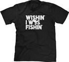 Wishin Fishin Fathers Day Gift Funny Humor Fishing Fan Dad Jokes Text Mens Tee