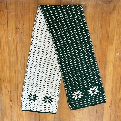 Bufanda Vintage Verde Oscuro Blanco Reversible Copo de Nieve Geométrica 12 x 68 pulgadas Foto 1 de 4