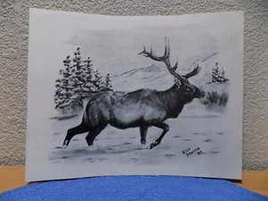 Elk Wildlife Art Print by Ken Myers 1985 11" by 14" - Picture 1 of 4