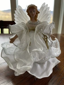 Vtg Light-Up Angel Christmas Ornament Porcelain Head White Polka Dot Dress 6" - Picture 1 of 8