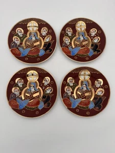 SATSUMA MORIAGE PLATES X 4 IMMORTALS & GEISHA Hand Painted Japan - Picture 1 of 9