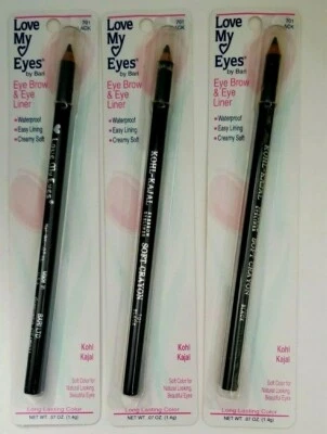 Paquete de 3 BARI COSMETICS LOVE MY EYES Delineador de Cejas y Ojos Crayón Suave 701 NEGRO Foto 1 de 3