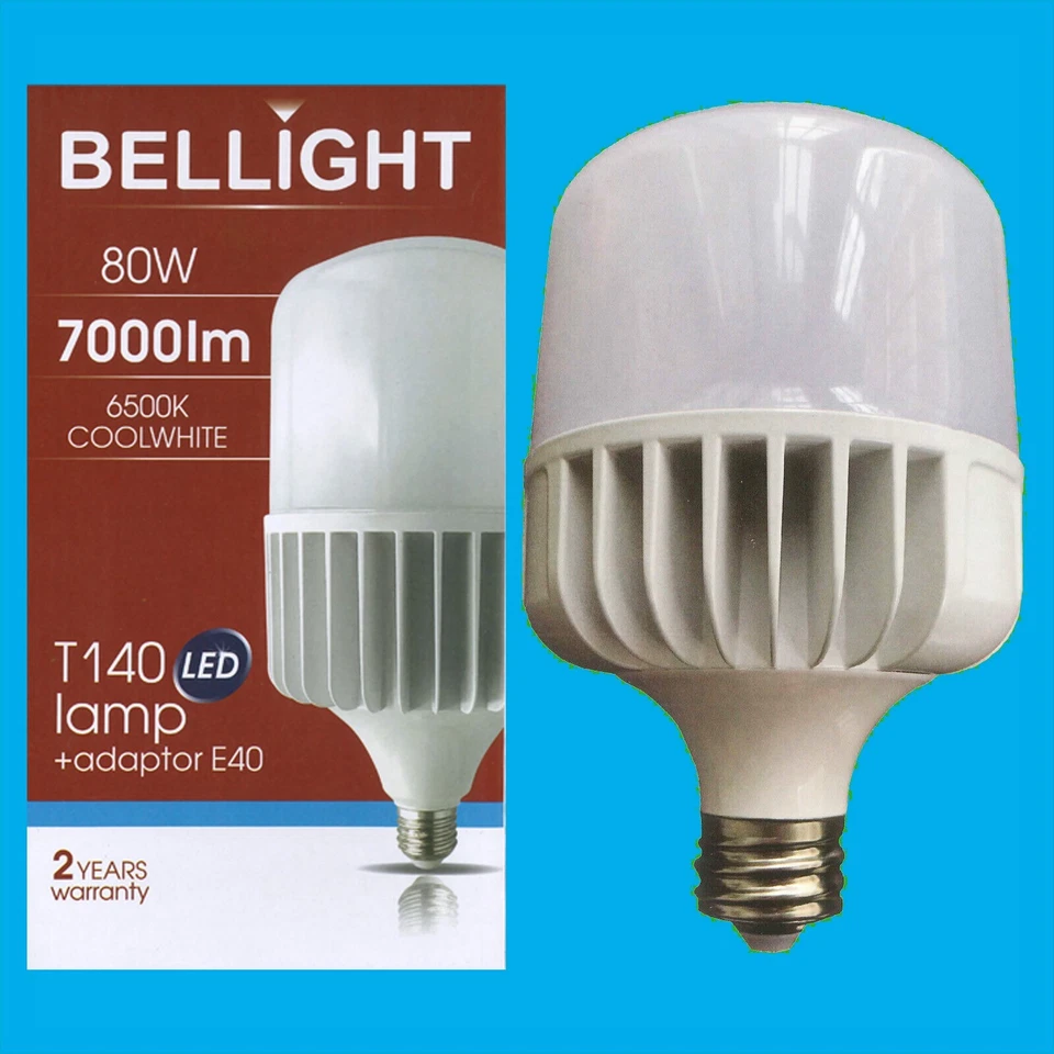 1x 80W (=400W) T140 LED Light Bulb 6500K Edison Screw ES E27 & GES E40 Adaptor - Image 1 of 1