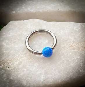 1pc Fixed Synthetic Opal Ball Annealed Steel Captive Bead Ring Body Jewelry - Picture 1 of 9
