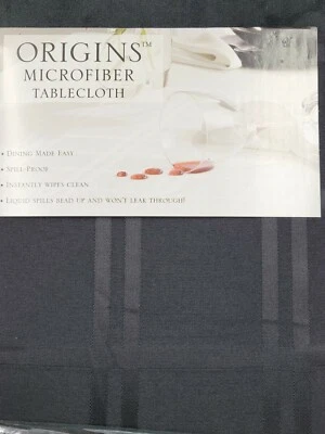Origins Microfiber Tablecloth Black Round 60" Seats 4 Easy Clean New in Package - Image 1 of 4
