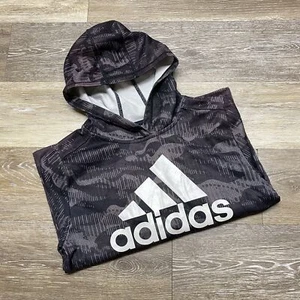 ADIDAS Graphic Black Camo Hooded Activewear Sweatshirt Youth Boy's Size Large - Picture 1 of 7