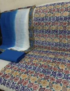 3Pcs Pakistani/Multani Traditional Hand Emb Phulkari Soft PURE Cotton Suit. Blue - Picture 1 of 4