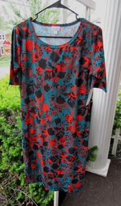 Lularoe Julia Kleid Gr. L türkis orange schwarz Blumen Kurzarm Stretch Neu mit Etikett - Bild 1 von 5