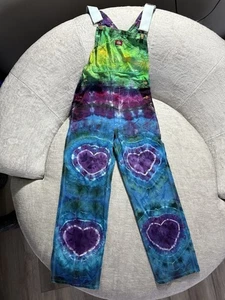 Dickies Overalls Denim Bib 30x32 Tie Dye Painters Carpenters Hippie Flower - Picture 1 of 12