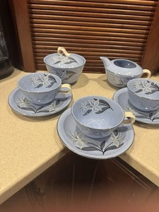 Mid Century Modern Homer Laughlin Skytone Blue Cup/Saucer Creamer Sugar 9 pc - Picture 1 of 13
