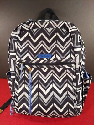 Vera Bradley Lighten Up Grand Backpack Lotus Chevron Stripes Black White - Image 1 of 4