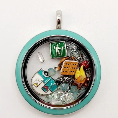 Origami Búho Redondo Flotante Dije Medallón Colgante Turquesa Esmalte Camping Tema Foto 1 de 4