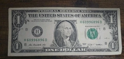 2009 one dollar bill  fancy  serial number flipper note 60996896 - Image 1 of 3