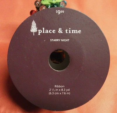 place & time STARRY NIGHT BLACK SWIRLS Wire Edge Ribbon 2 1/2 in x 8.3 yd JOANN - Image 1 of 2