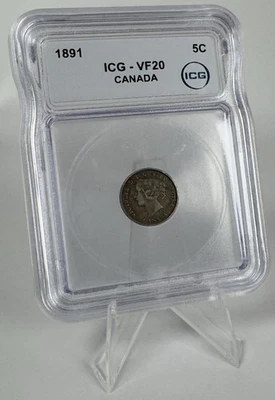 1891 CANADA 5 Cents Queen Victoria Silver VF20 Obverse #5 Variety Canadian Cent - Image 1 of 4