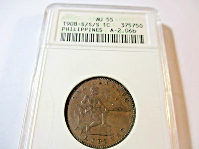 PHILIPPINES 1908/19 S/S/S ONE CENTAVO ANACS AU55 (ALLEN 2.06b)    5750 - Image 1 of 4