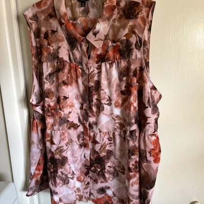 Simply Vera Wang 束腰外衣分层上衣加 3X 紫色粉色花卉无袖领 — 第 1/4 张图片