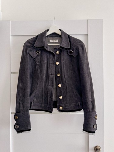 Giacca donna CHRISTIAN DIOR nera denim velluto bordo seta con bottoni tg 36 FR