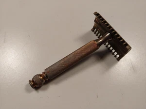 Navaja de afeitar de seguridad Gillette vintage de doble filo latón dorado peine abierto - Imagen 1 de 10