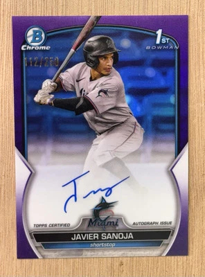 2023 Bowman Chrome - Prospect Autographs Purple Refractor #CPA-JSJ Javier Sanoja - Image 1 of 2
