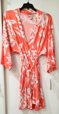 Bata envolvente para mujer Linea Donatella estampada manga 3/4 - coral talla grande/XLarge Foto 1 de 4