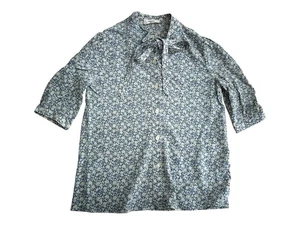 Celine Flower Silk Bowtie Blouse Top 34 - Picture 1 of 14