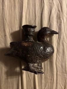 Antique Asian Heavy Bronze Duck Candle Holder Incense Burner - Picture 1 of 17