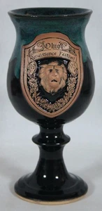 VTG 1993 SOUVENIR OHIO RENAISSANCE FESTIVAL BLACK & AQUA GOBLET 7 3/4' TALL EUC - Picture 1 of 6