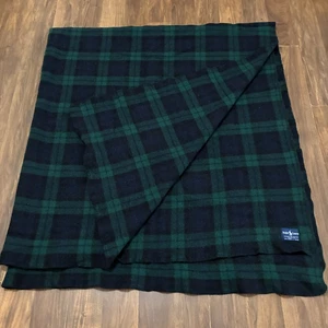 Vtg Ralph Lauren 100% Wool USA Made Blanket 90x90 Blackwatch Tartan Plaid 6280 - Picture 1 of 8