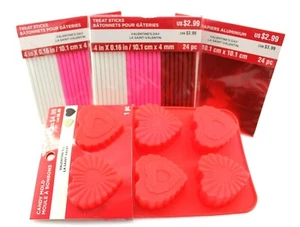 VALENTINE'S DAY Mini Silicone Candy Mold HEARTS with Treat Sticks & Foil Pack - Picture 1 of 5