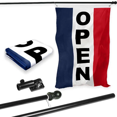 NEW G128 Open Vertical Flag & Flagpole Set, 6FT Black Pole and 3x5FT 150D Flag - Image 1 of 4