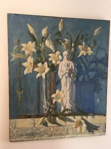 MADONNA and LILLIES ORIGINAL OIL PAINTING 1952 BY ALICE MCKEE CUMMINGS - Picture 1 of 6