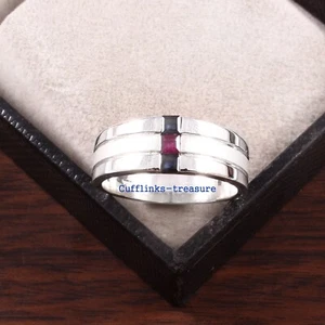 Natural Ruby & Sapphire Gemstones with 925 Sterling Silver Ring For Men's #2229 - Picture 1 of 7