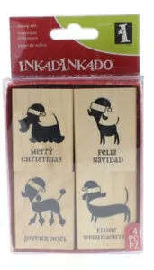 Juego de sellos de goma de madera Inkadinkado Feliz Navidad cachorro perros - Imagen 1 de 2