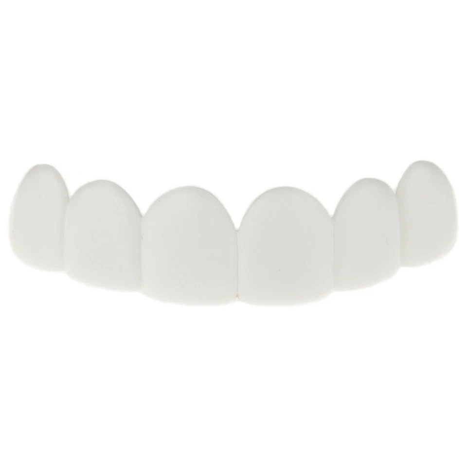 Men's White Teeth Grillz Top 6 Teeth Bright Smile Pre-Made Instant Mouth Grills - Image 1 of 4