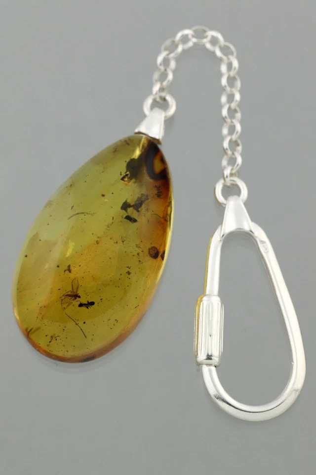 8 Fossil INSECTS Genuine BALTIC AMBER Drop Silver KEYRING KEYCHAIN 9.5g 211103-4 - Image 1 of 4