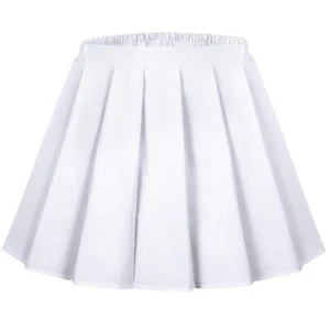 Girls Pleated Skirt Kids Tennis Elastic Waist Uniform Plaid Skirt White 4-5T - Picture 1 of 7