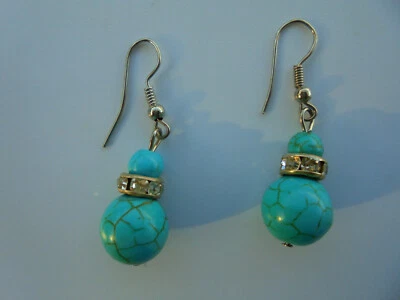 Damen Ohrringe mit Türkis und Strasssteine,ungetragen - Bild 1 von 4