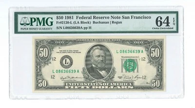 US $50 1981 FRN Fr-2120-LA San Francisco PMG64 Uncirculated EPQ - Image 1 of 2