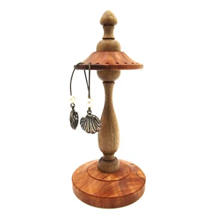VTG Artist Hand Turned Wood Earring Stand Holder Jewelry Display Read - Picture 1 of 6