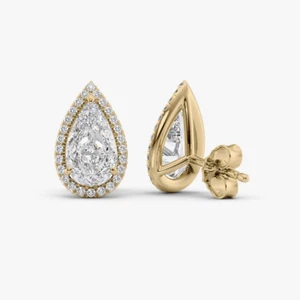 2.30 Ct Pear Cut Lab Created Diamond Earrings IGI Certified 18K Yellow Gold Stud - Picture 1 of 8