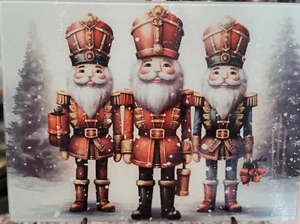 Christmas Nutcracker Snow Holiday Winter Glass Cutting Board - Picture 1 of 3